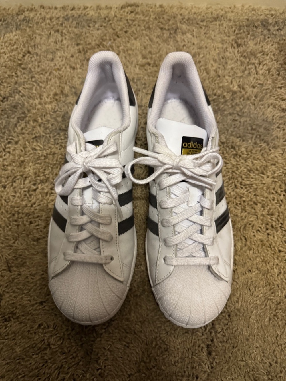 Never work adidas Women White and Black Superstar Shell-Toe Sneakers